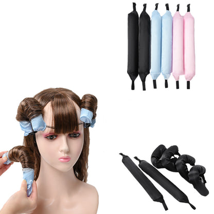 Glowglo lazy hair curler set with black, blue, and pink foam curlers shown on mannequin and separately